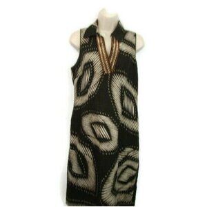 Spence Tribal Print Dress Size 8 Linen Brown Sleeveless Beads Side Zipper